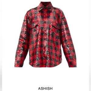Ashish Oversized Plaid Sequinned shirt Women’s Black and Red
